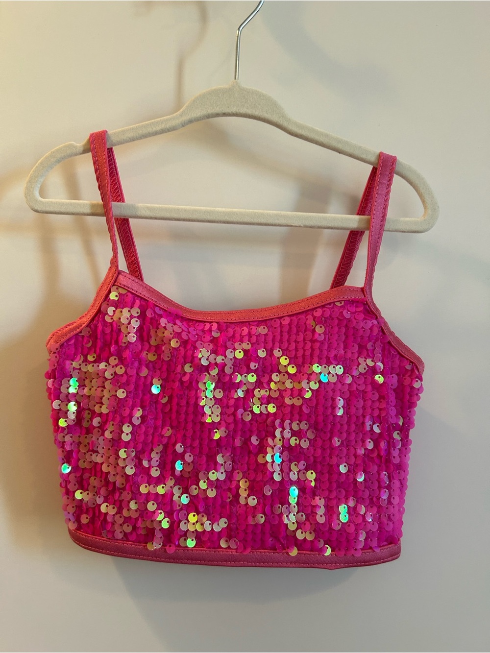 Weissman Hot Pink Sequin Crop Tank Top